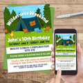 fun colorful camping party invitation for birthdays or group camping trips
